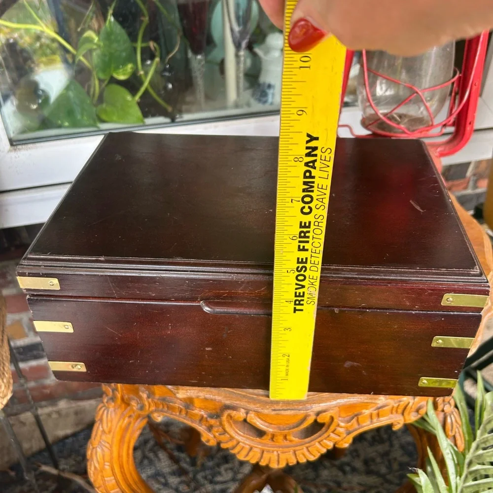 Vintage Wooden Jewelry Box with Brass Accents